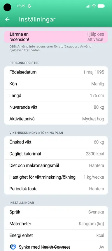 Knappen Periodisk fasta på sidan Inställningar