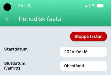 Avsluta fasta på sidan Inställningar för periodisk fasta.
