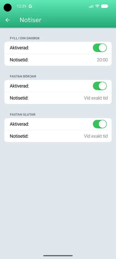 Sidan Inställningar för aviseringar